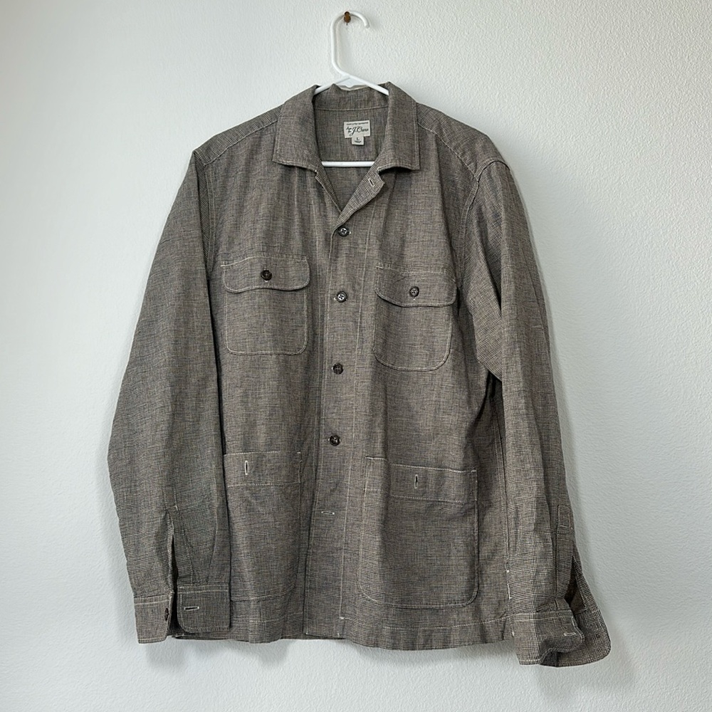 J.Crew Linen Chore Coat, Cream/Blue/Tan Herringbone, Size L
